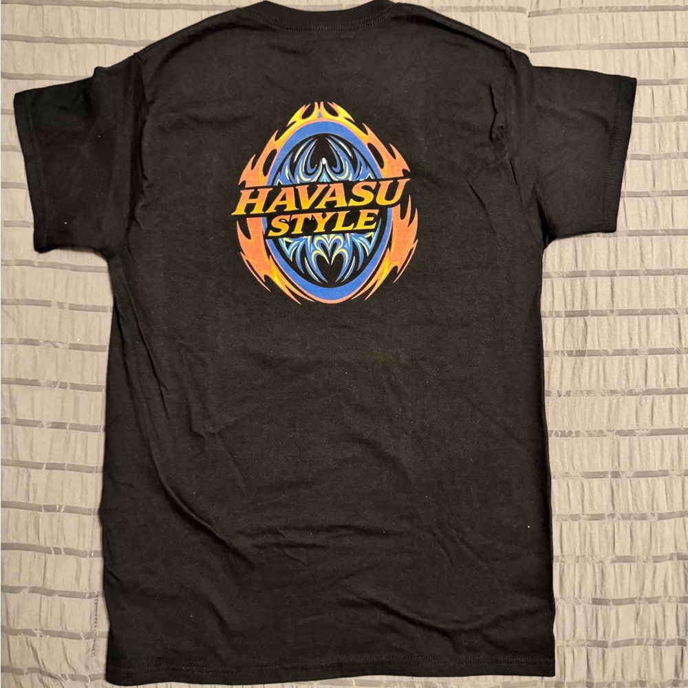 Lake Havasu Front Chest Logo Black T-Shirt - Havasu Style Tribal Graphic On Back